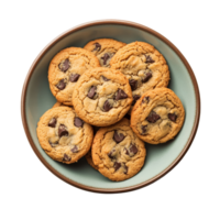 A delicious plate of freshly baked chocolate chip cookies on a transparent background, perfect for dessert or snacking at any time, cookie in a plate isolated on transparent background png