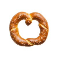 A freshly baked pretzel on a clear transparent surface, showcasing its golden brown color and crunchy texture in natural light, Topdown view of a single pretzel on a clear or transparent background png