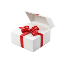 Open transparent gift box with a red bow showcasing the excitement of surprise in a festive setting, transparent color open gift box with red bow png