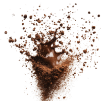 Dynamic splash of coffee powder captured against a clean transparent background showcasing rich texture and movement, Coffee powder splash isolated on transparent background Stock Photo png