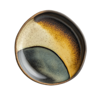 Elegant modern ceramic plate with a unique shape and earthy tones displayed on a transparent background, modern ceramic plate beautiful shape on transparent background png