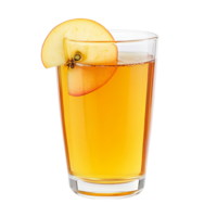 A refreshing glass of apple juice garnished with a slice of apple on a transparent background, Full glass of orange juice isolated on transparent background png