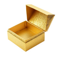Elegant gold open gift box isolated on a transparent background for special occasions or celebrations, Gold open gift box isolated on transparent background png