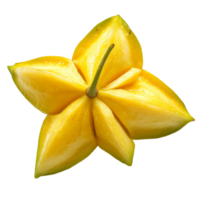 Fresh carambola star fruit isolated on a transparent background showcasing its unique star shape and vibrant color, carambola star fruit isolated on transparent background png