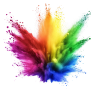 Vibrant rainbowcolored paint powder splashes into the air in a dynamic display of color and creativity, rainbow colored paint powder splash isolated png