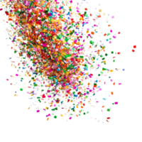 Colorful confetti bursts from above creating a vibrant display against a transparent background for festive celebrations, Colorful confetti bursting isolated png