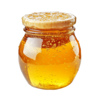 Natural honey in a glass jar with honeycomb lid on a transparent background ready for culinary use and health benefits, honey isolated on transparent background png