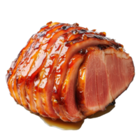 Delicious honey glazed ham sliced and presented on a clean transparent background for a festive meal, Tasty food honey glazed ham on a transparent background png