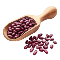 Red beans and azuki bean seeds in a wooden scoop on transparent surface with scattered beans, Azuki bean or red bean seeds in wood scoop on transparent background png