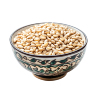 A bowl filled with pearl barley on a transparent background for cooking and healthy eating ideas, Heap of pearl barley in a bowl on transparent background png