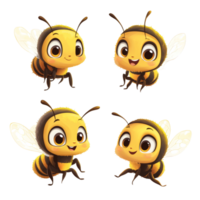 Cute and funny cartoon bee characters displaying playful expressions and activities on a bright background, Cartoon Bees, Cute and Funny Bee Characters, Isolated on transparent background Background png