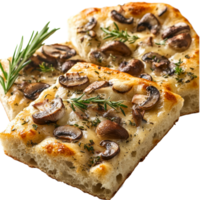 Delicious homemade Italian focaccia topped with mushrooms and fresh herbs perfect for any meal or snack, italian focaccia with mushrooms png