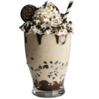 Delicious cookies and cream milkshake topped with whipped cream and a cookie on a marble surface, Cookies and Cream Milkshake with Whipped Cream on transparent background png