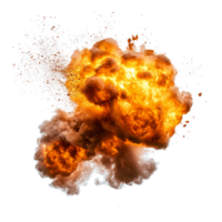 Dramatic explosion of fire and smoke against a stark transparent background showcasing intense combustion, explosion of fire on a transparent background png