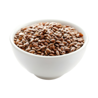 Flax seeds in a transparent bowl on a clean surface showcasing their nutritious and versatile nature, Flax seeds in bowl on transparent background png