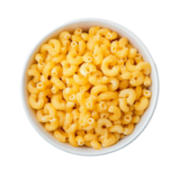 Dry macaroni noodles in a transparent bowl against a plain transparent background, ready for cooking or adding to recipes, dry macaroni in the transparent bowl on transparent background png
