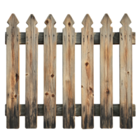 Wooden fence with pointed tops isolated on a transparent background for architectural and design use, wooden fence isolated on transparent background png