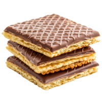 Crunchy chocolatecoated wafers stacked on a clean transparent background ready to enjoy as a delicious snack, wafers in chocolate isolated on transparent background png