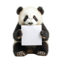 Panda sitting and holding a blank sheet of paper against a plain transparent background, looking curious and adorable, Panda Holding Blank Paper on transparent background png