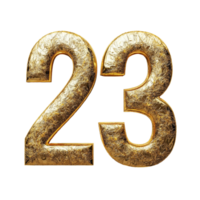 Celebratory gold number 23 representing the New Year isolated on a transparent background, Number 2023 New Year isolated on transparent background png