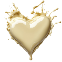 Melted transparent chocolate forms a heart shape surrounded by a splash against a clean transparent background, Melted transparent Chocolate Heart Splash on transparent background png