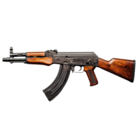 Assault rifle displayed on a transparent background showcasing its design and features, AK47 Assault Rifle on transparent background png