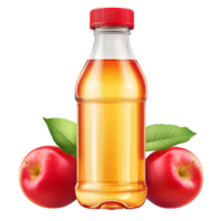 Clear bottle of apple juice surrounded by fresh red apples against a bright background, Bottle of apple juice with red apples isolated png