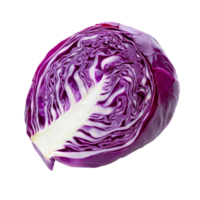 A vibrant slice of red cabbage isolated on a clean transparent background showcasing its intricate layers and color, Red cabbage one slice isolated on transparent background png