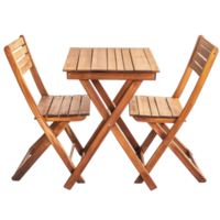 A cozy wooden table with folding chairs perfect for outdoor dining in a garden setting, garden wood table and folding chairs isolated on transparent backgroundfile png