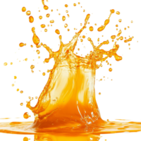 Dynamic splash of orange liquid captured in midair against a transparent background, showcasing fluid motion and energy, orange liquid fluid splash in air isolated on transparent background png