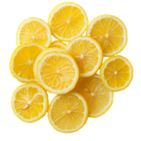Fresh lemon slices arranged beautifully on a transparent background for culinary use or decoration, Fresh lemon slices on transparent background png