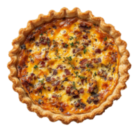 Delicious quiche lorraine with crispy bacon and creamy filling served isolated on a clean transparent background, Quiche lorraine isolated on transparent background png
