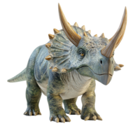 Triceratops dinosaur standing on a neutral background showcasing its distinctive three horns and frill, triceratops dinosaur on transparent background3d rendering png