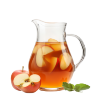 Refreshing apple juice in a pitcher with fresh apple slices and mint leaves, Apple juice in a pitcher isolated png
