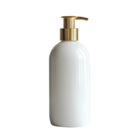 Elegant luxury shampoo bottle with a gold pump on a transparent background, showcasing simplicity and sophistication, Luxury blank shampoo bottle on a transparent background png