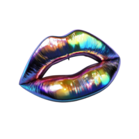 Vibrant chrome rainbow lips with transparent illumination against a clean transparent background, 3d lipsrainbow iluminated chrome color, isolated transparent background png