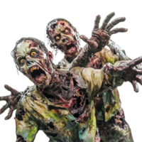 Terrifying zombies with ghoulish features reaching out in horror on a stark transparent background, Scary zombies on transparent background png