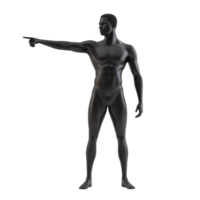 A minimalistic depiction of a black man standing and pointing in an isolated setting, pointing black man minimalistic simple 3d isolated on transparent background png