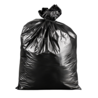 High resolution black garbage bag isolated on a transparent background for use in waste management and cleaning tasks, HighResolution Black Garbage Bag isolated on transparent background png