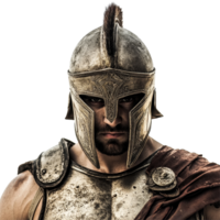 A Spartan warrior stands confidently facing the camera against a clean transparent background, Spartan Warrior Facing the Camera on transparent background png