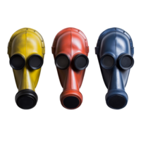 Colorful gas masks displayed against a transparent background showcasing unique designs and styles, Gas Masks in Various Colors on transparent background png