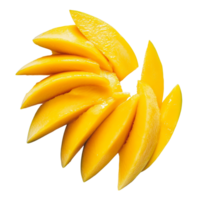 Freshly sliced mangos arranged beautifully on a bright transparent background, perfect for summer desserts and snacks, sliced mangos isolated on transparentor transparent background png