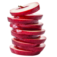 A stack of fresh red sliced apples on a clean transparent background showcasing their natural shine and texture, stack of red sliced apples isolated on transparent background png