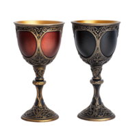 Medieval goblets crafted from metal with intricate designs, showcasing elegance on a transparent background, Medieval Goblets Isolated on transparent background png
