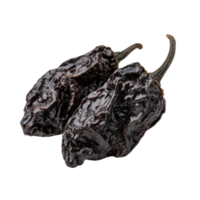Dried mulato peppers isolated on a transparent background showcasing their rich color and textured surface, dried mulato pepper isolated on transparent background png