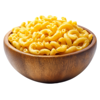 Delicious macaroni in a wooden bowl on a clean transparent background perfect for recipe inspiration or food styling, macaroni in wood bowl on transparent background png