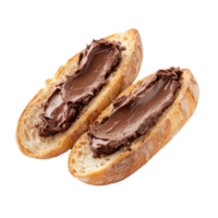 Baguette cut in half with rich chocolate spread on a transparent background, Baguette Cut in Half with Chocolate Spread on transparent background png