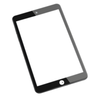 A sleek black tablet with a blank transparent screen isolated on a clean background perfect for showcasing designs or apps, human hand holding tablet with blank display screen isolated on transparent png
