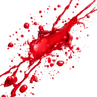 Dynamic red blood splashes on a stark transparent background creating a striking visual contrast and dramatic effect, Red Blood Splashes on transparent background png