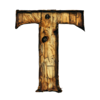 The letter T crafted from wood on a transparent backdrop showcasing a creative approach to typography and design, consonant letter a is used to make words on transparent backgroundfile png